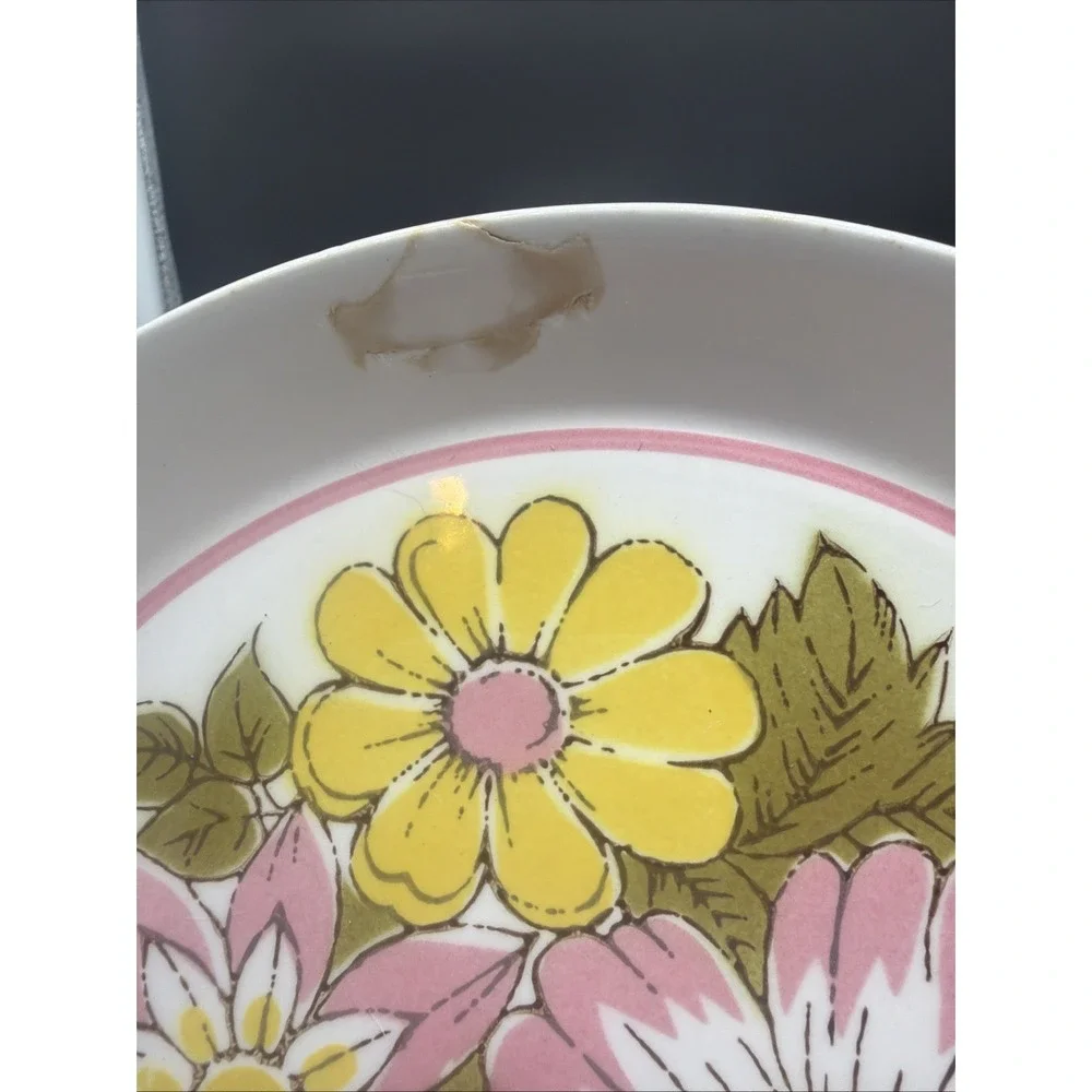 4 VTG MIKASA Duplex Eden 2522 by Ben Seibel Pink Yellow Floral Salad Plates 7.5